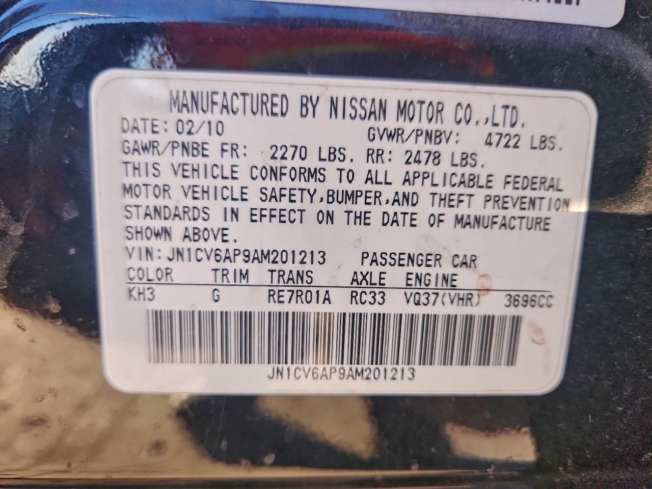 2010 Infiniti G37 Base VIN: JN1CV6AP9AM201213 Lot: 94372955