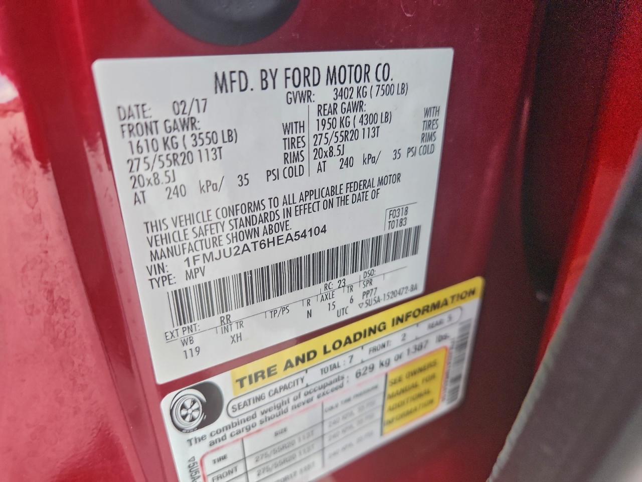 2017 Ford Expedition Limited VIN: 1FMJU2AT6HEA54104 Lot: 93507945