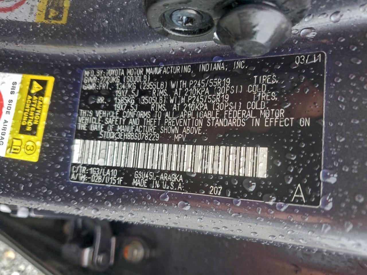 2011 Toyota Highlander Limited VIN: 5TDDK3EH8BS078229 Lot: 93525595