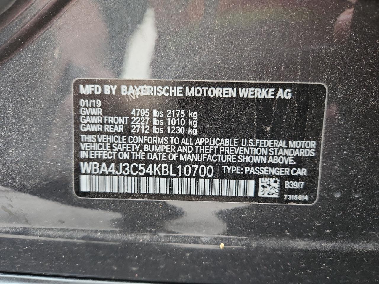 2019 BMW 430Xi Gran Coupe VIN: WBA4J3C54KBL10700 Lot: 93466915