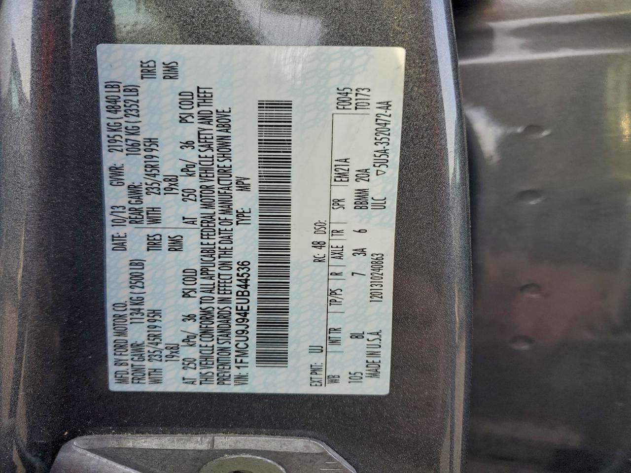 2014 Ford Escape Titanium VIN: 1FMCU9J94EUB44536 Lot: 93840045