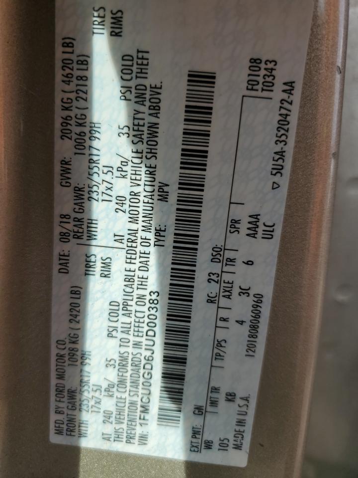 2018 Ford Escape Se VIN: 1FMCU0GD6JUD00383 Lot: 92875635