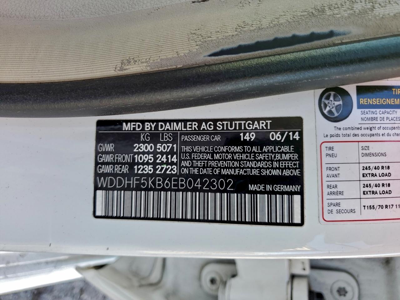 2014 Mercedes-Benz E 350 VIN: WDDHF5KB6EB042302 Lot: 93499105