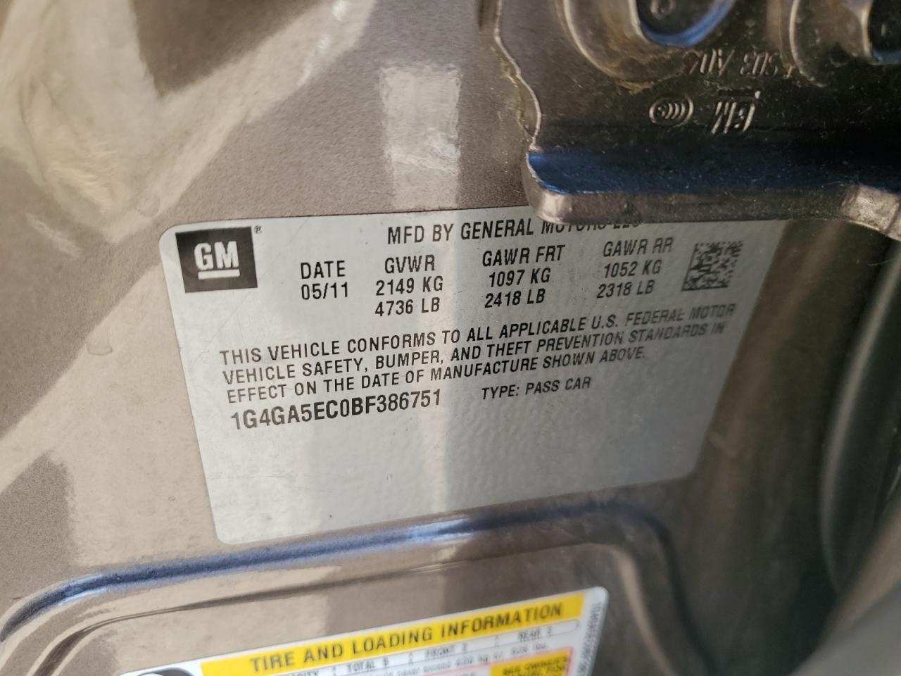 2011 Buick Lacrosse Cx VIN: 1G4GA5EC0BF386751 Lot: 91683365