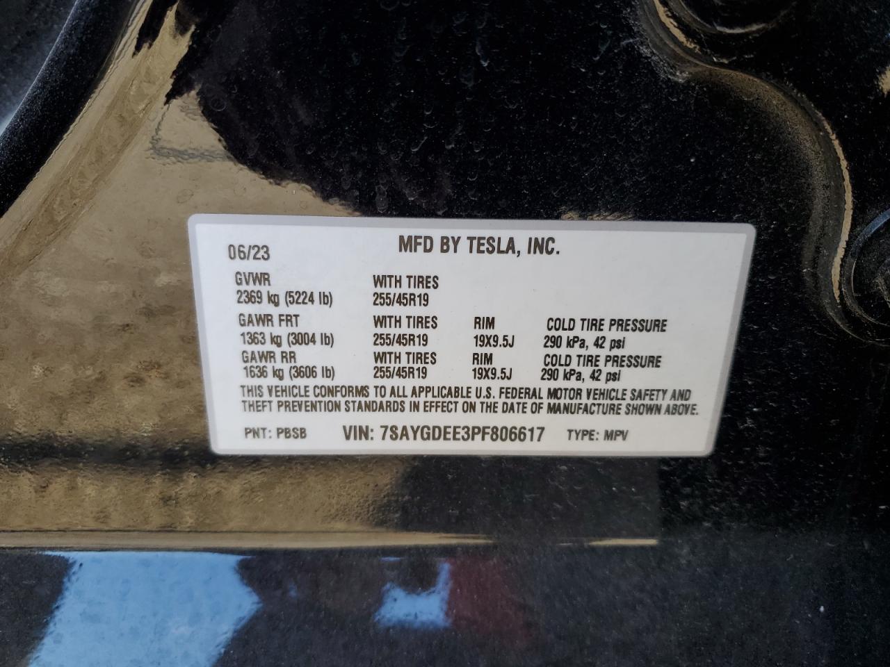 2023 Tesla Model Y VIN: 7SAYGDEE3PF806617 Lot: 91861455