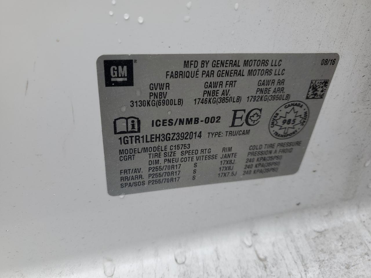 2016 GMC Sierra C1500 VIN: 1GTR1LEH3GZ392014 Lot: 91916925