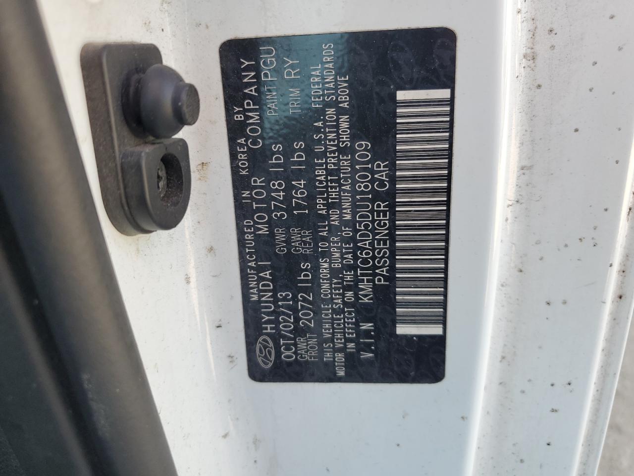 2013 Hyundai Veloster VIN: KMHTC6AD5DU180109 Lot: 92312855