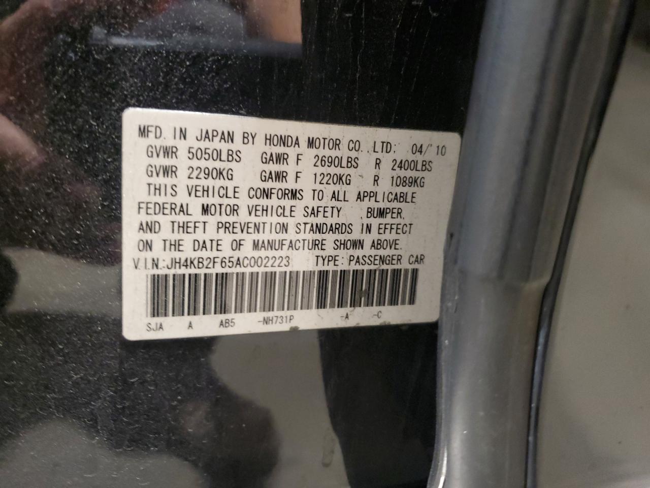 2010 Acura Rl VIN: JH4KB2F65AC002223 Lot: 91330165