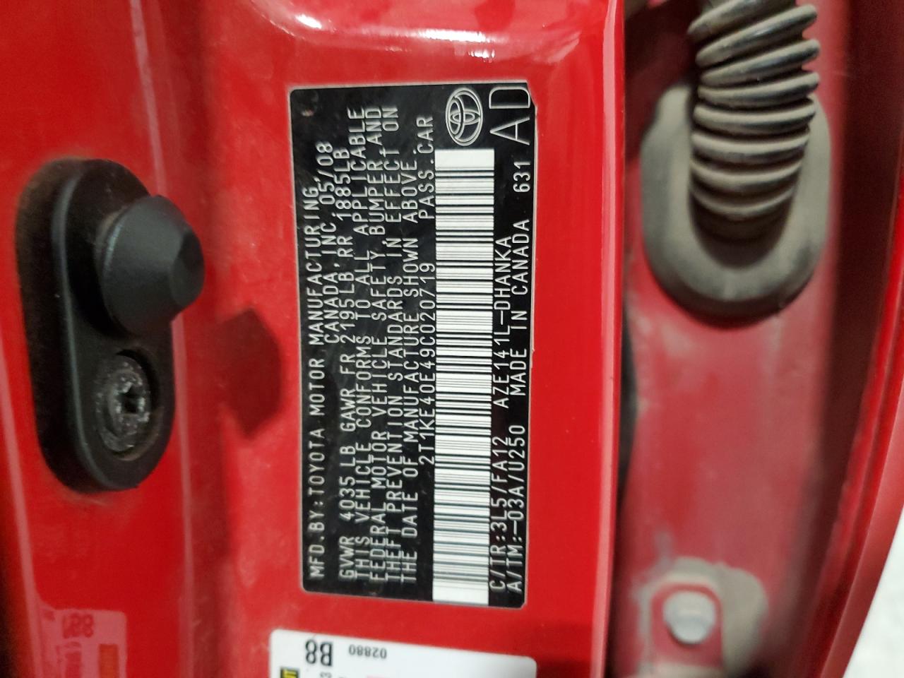 2009 Toyota Corolla Matrix S VIN: 2T1KE40E49C020719 Lot: 91712585