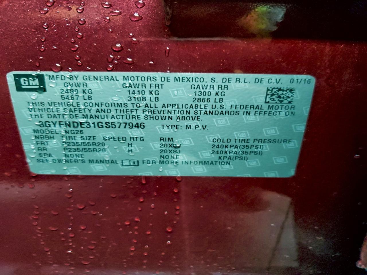 2016 Cadillac Srx Premium Collection VIN: 3GYFNDE31GS577946 Lot: 93478455