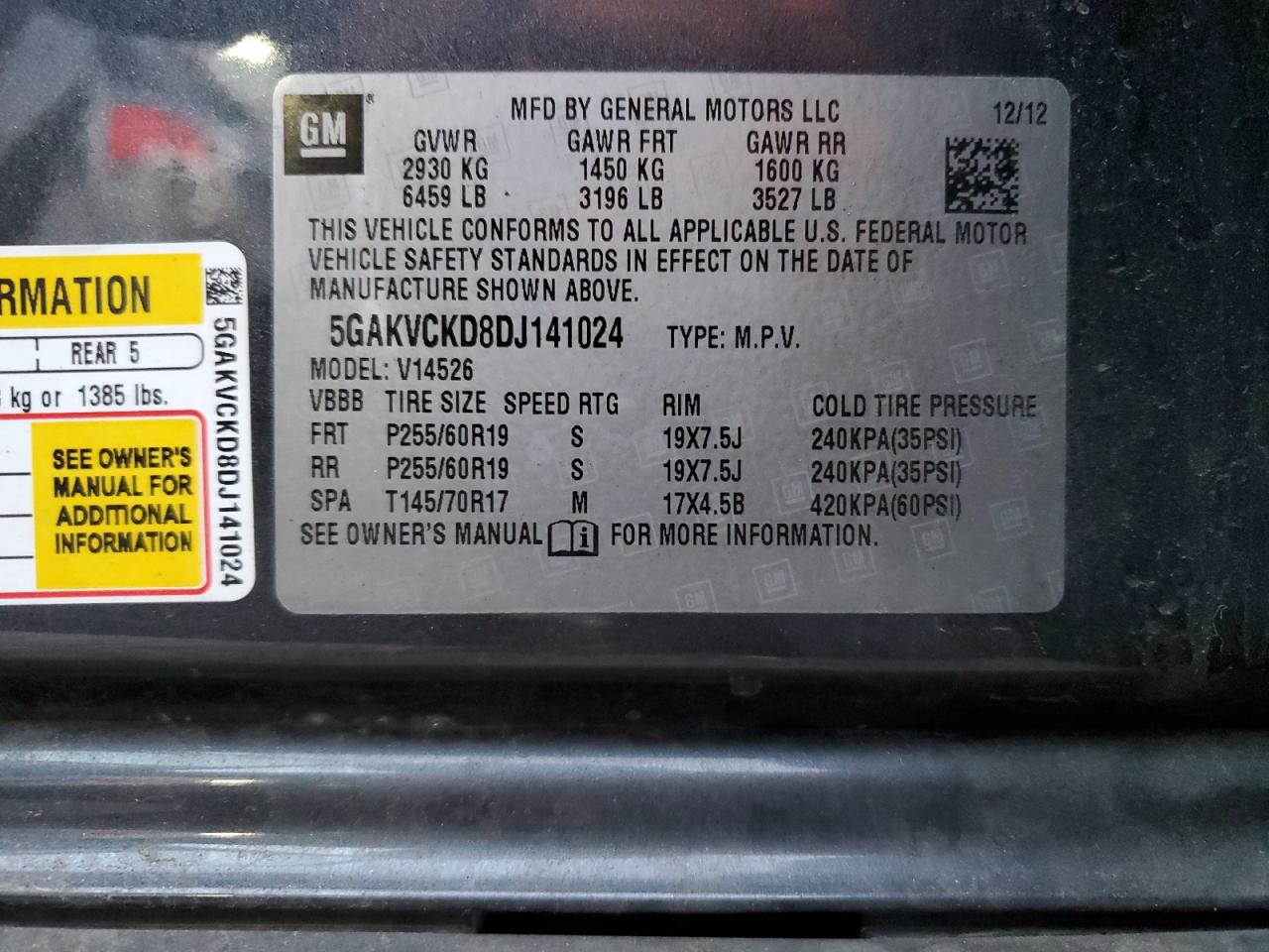 2013 Buick Enclave VIN: 5GAKVCKD8DJ141024 Lot: 90573975