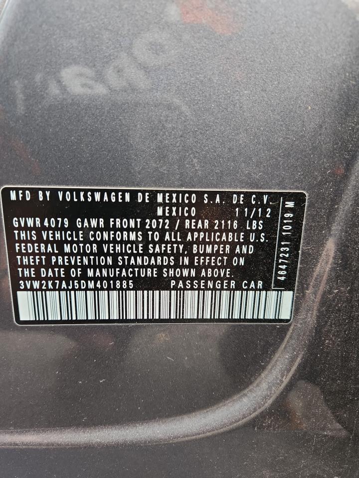 2013 Volkswagen Jetta Base VIN: 3VW2K7AJ5DM401885 Lot: 93912515