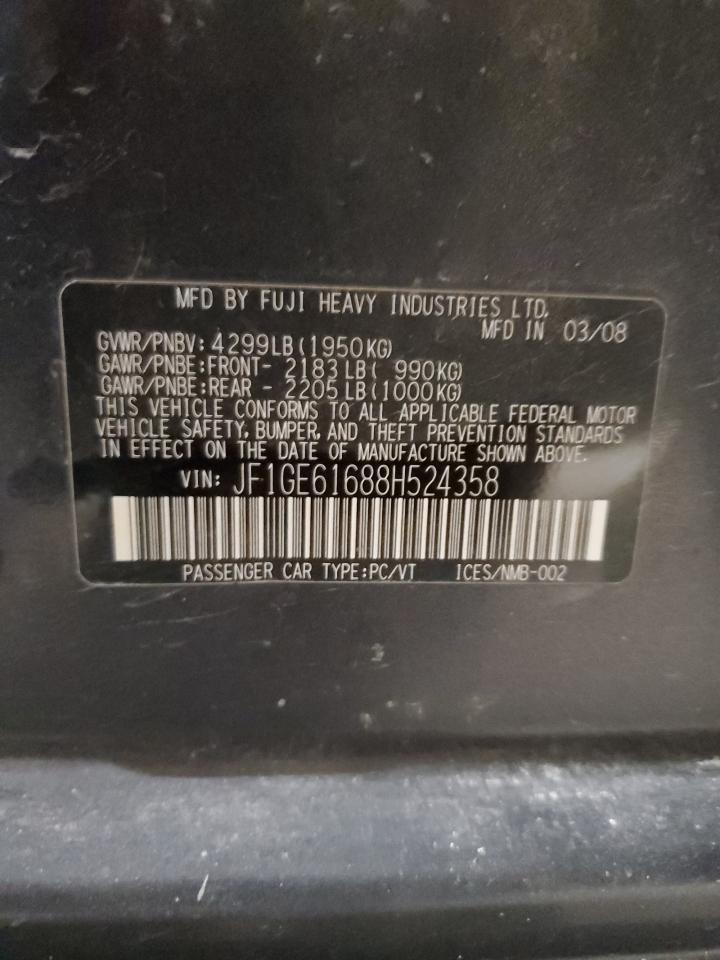 2008 Subaru Impreza 2.5I VIN: JF1GE61688H524358 Lot: 91996575