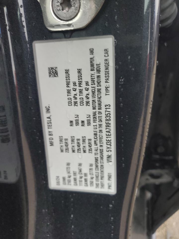 2024 Tesla Model 3 VIN: 5YJ3E1EA7RF835713 Lot: 93234615