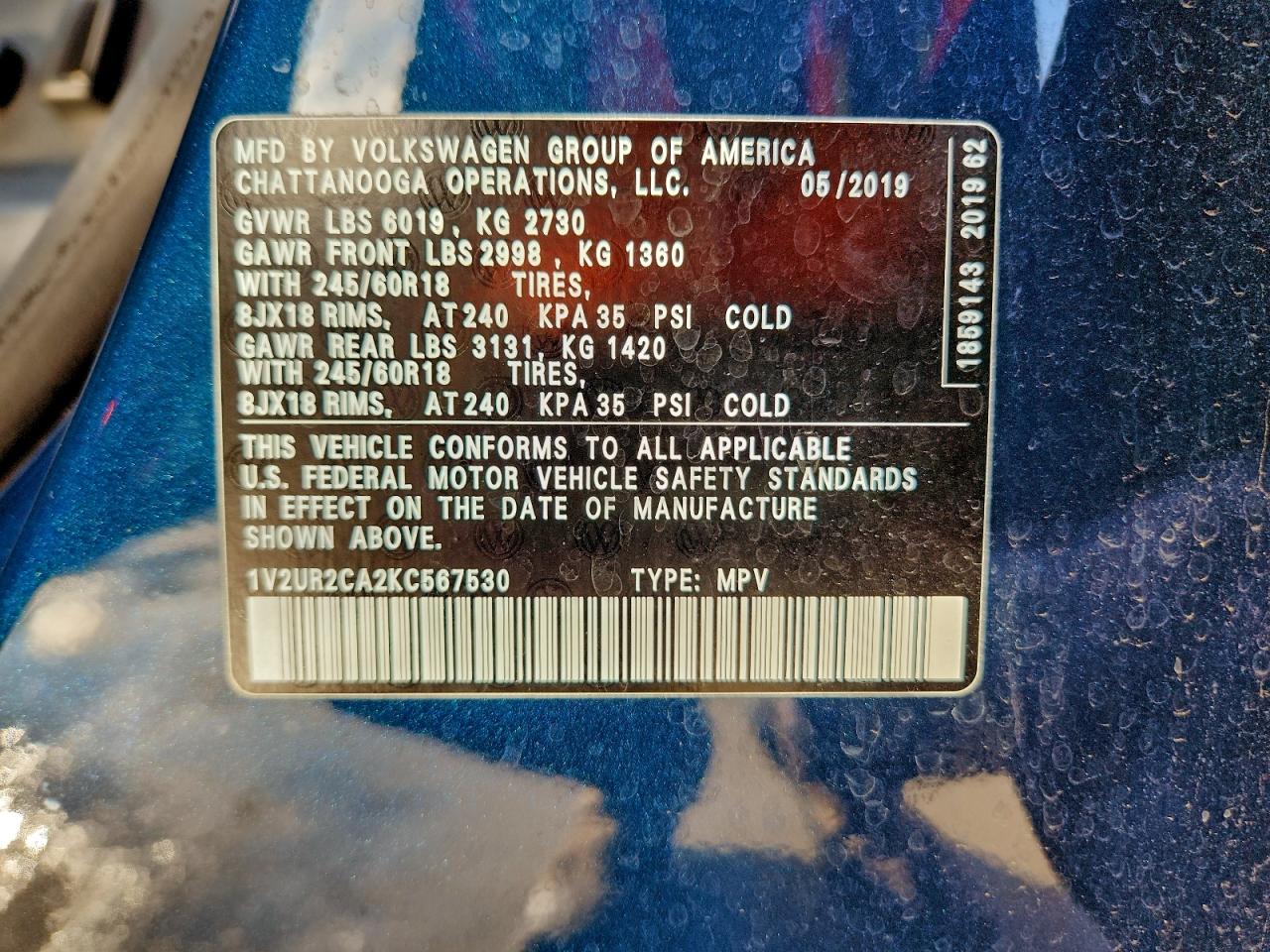 2019 Volkswagen Atlas Se VIN: 1V2UR2CA2KC567530 Lot: 94124985