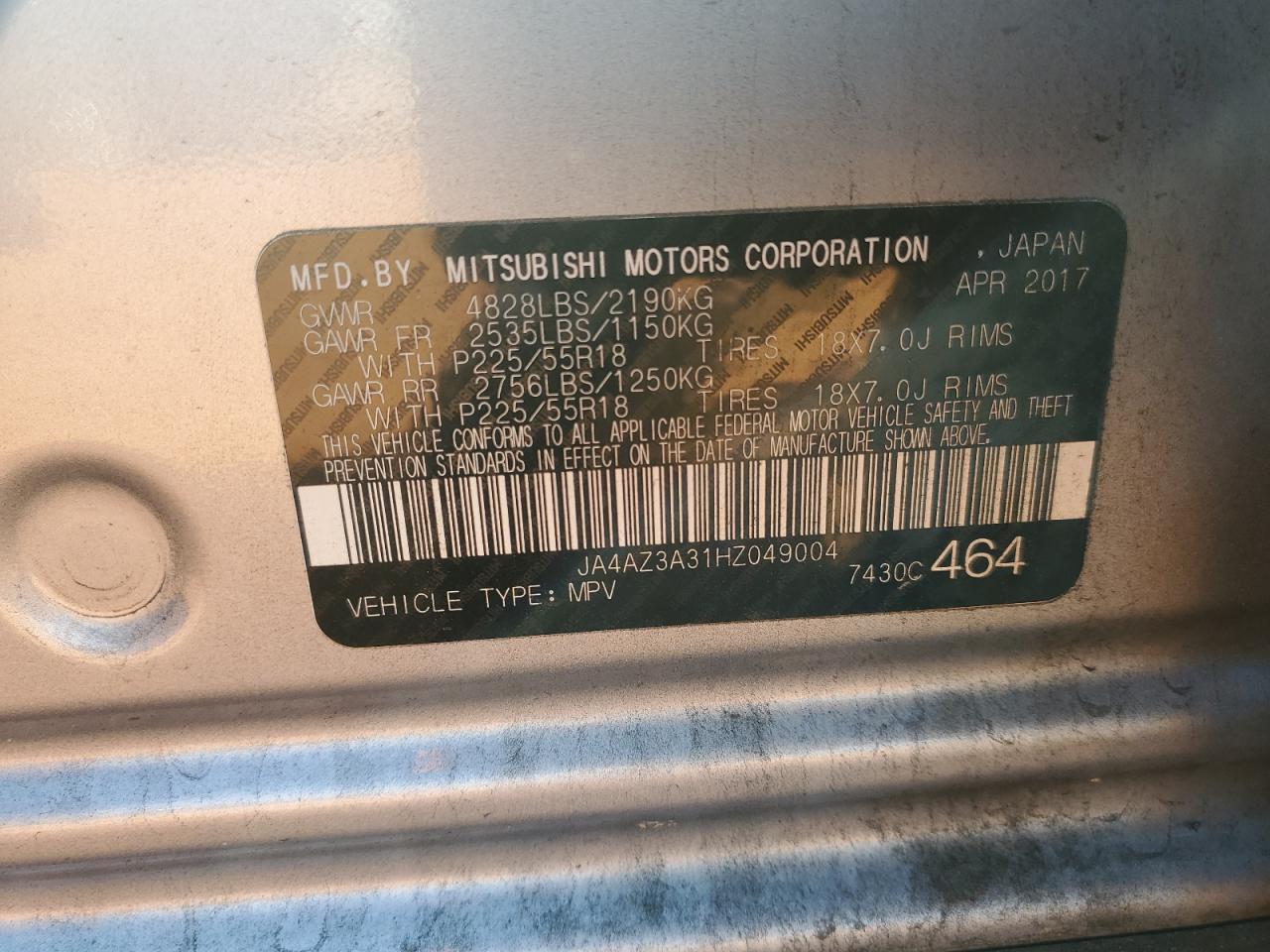 2017 Mitsubishi Outlander Se VIN: JA4AZ3A31HZ049004 Lot: 91521525