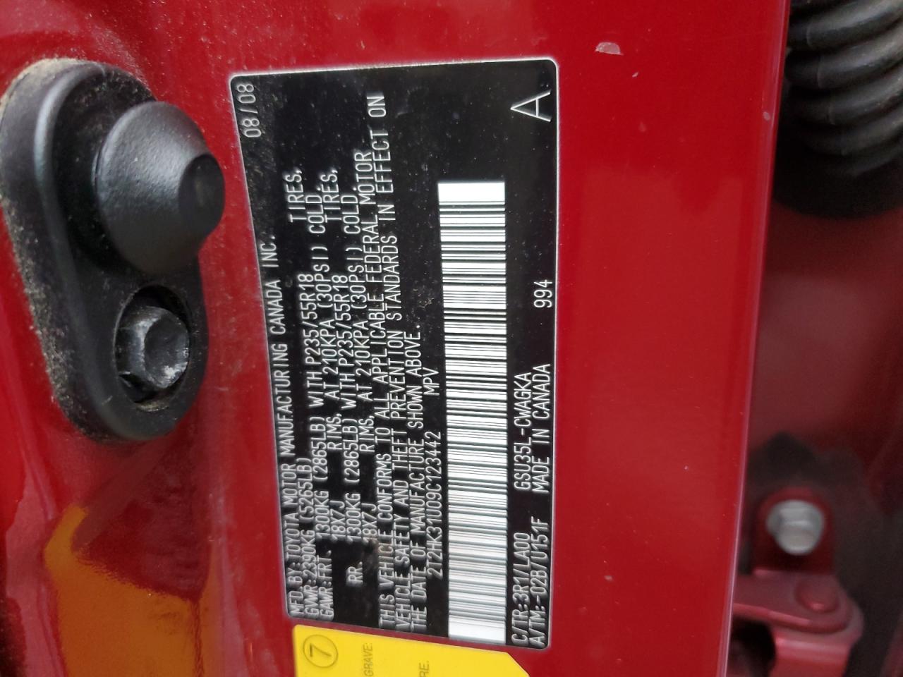 2009 Lexus Rx 350 VIN: 2T2HK31U09C123442 Lot: 92666295