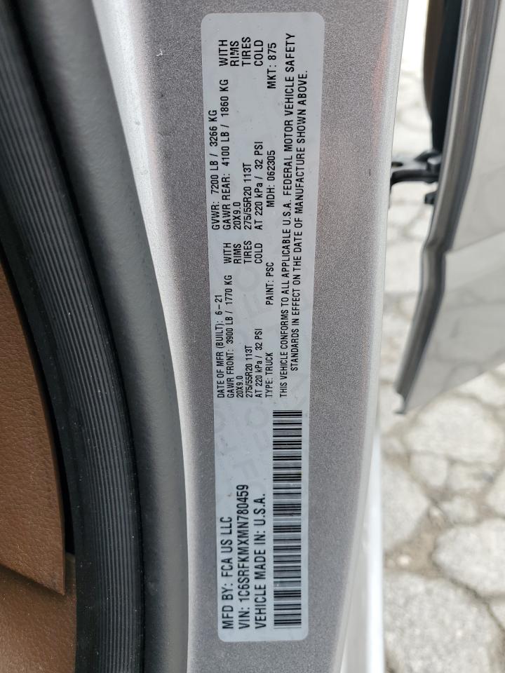 2021 Ram 1500 Longhorn VIN: 1C6SRFKMXMN780459 Lot: 90322615