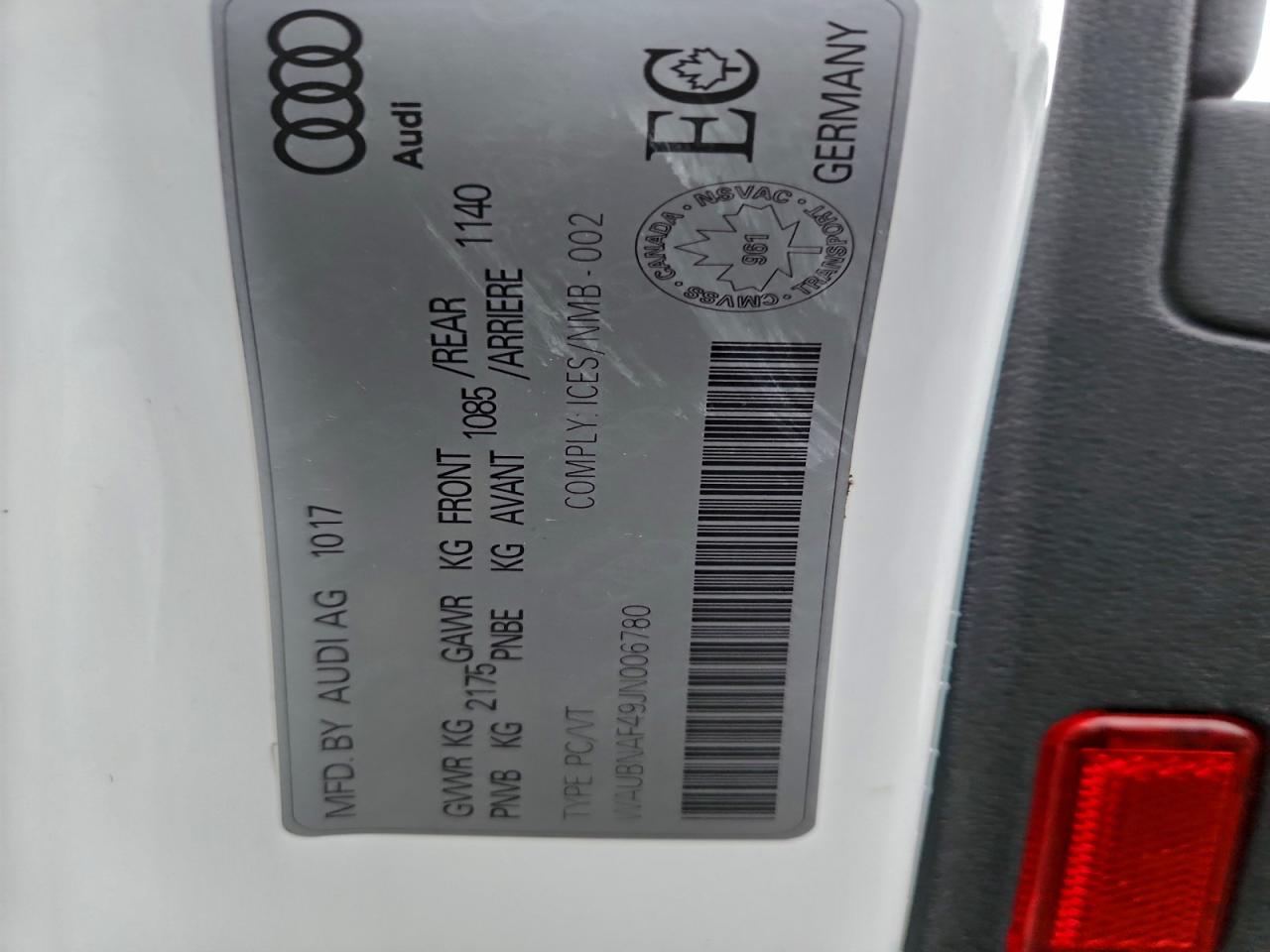 2018 Audi A4 Progressiv VIN: WAUBNAF49JN006780 Lot: 94093235