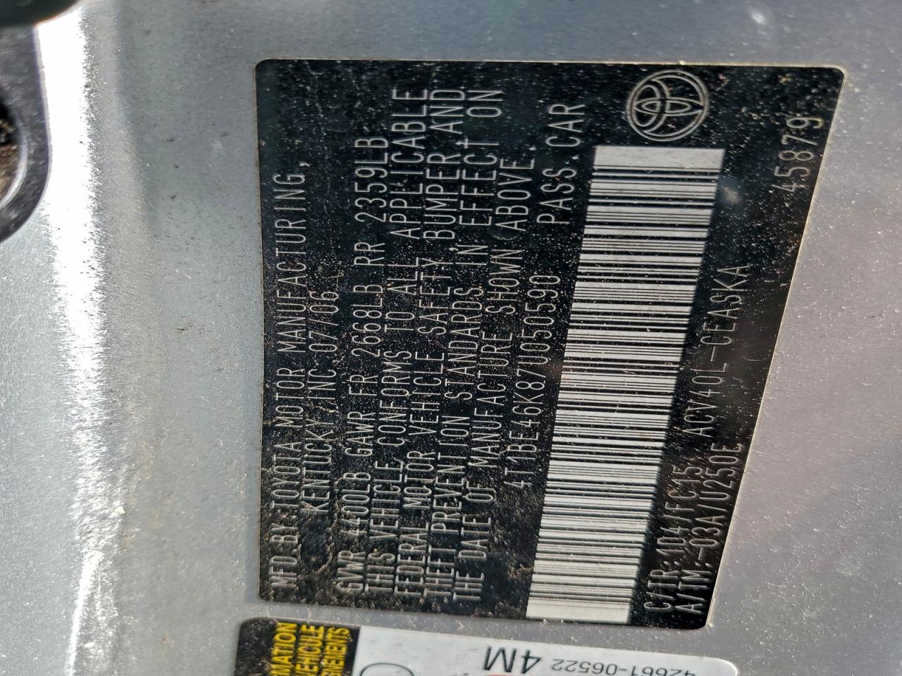 2007 Toyota Camry Ce VIN: 4T1BE46K87U050590 Lot: 92889245