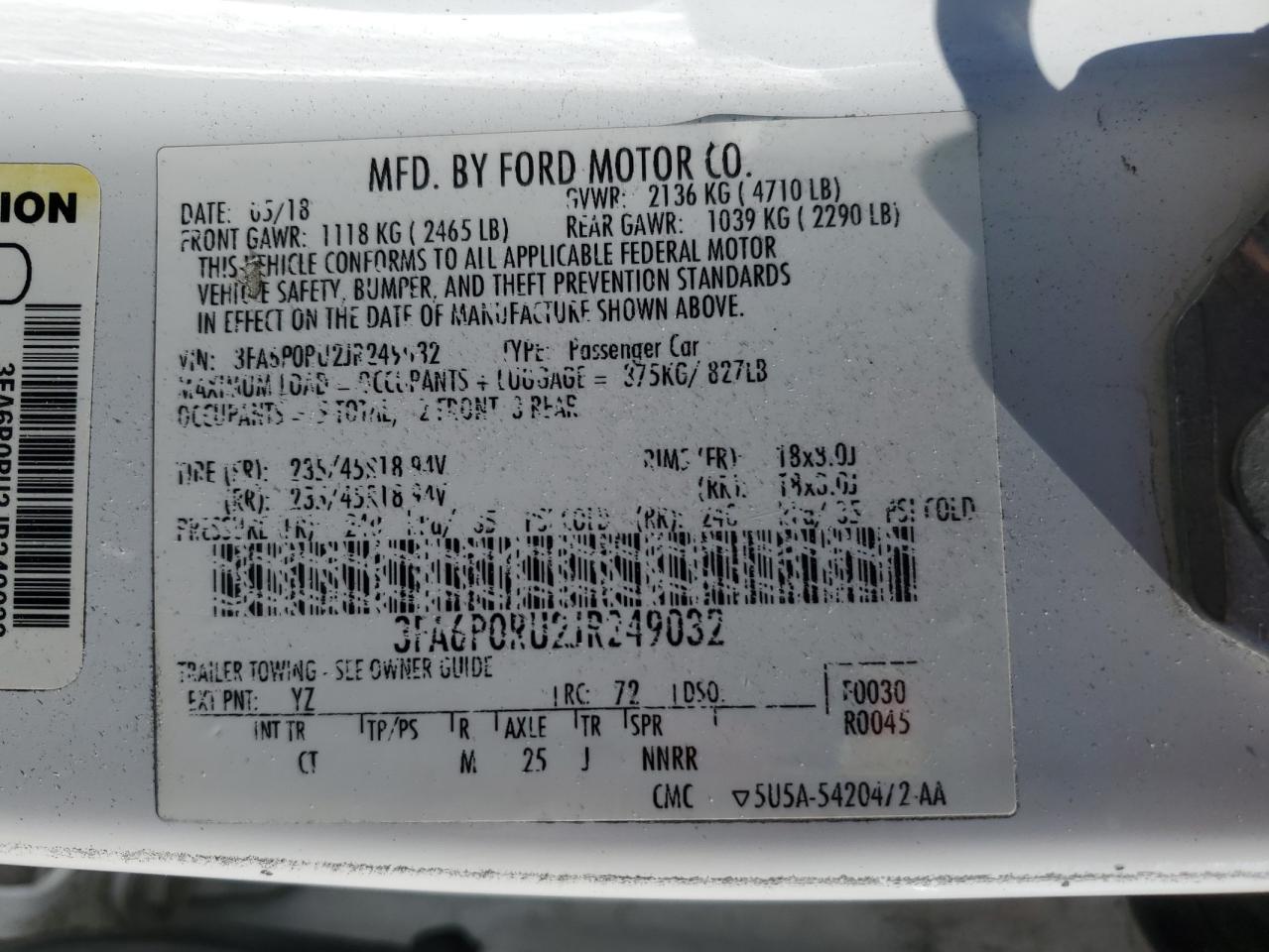 2018 Ford Fusion Titanium/Platinum Hev VIN: 3FA6P0RU2JR249032 Lot: 91688645