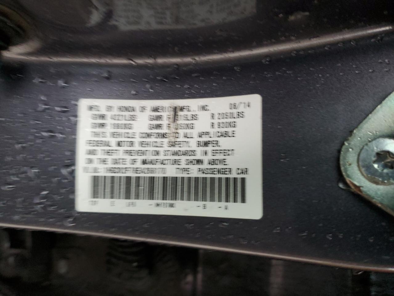 2014 Honda Accord Ex VIN: 1HGCR2F76EA268170 Lot: 93823125