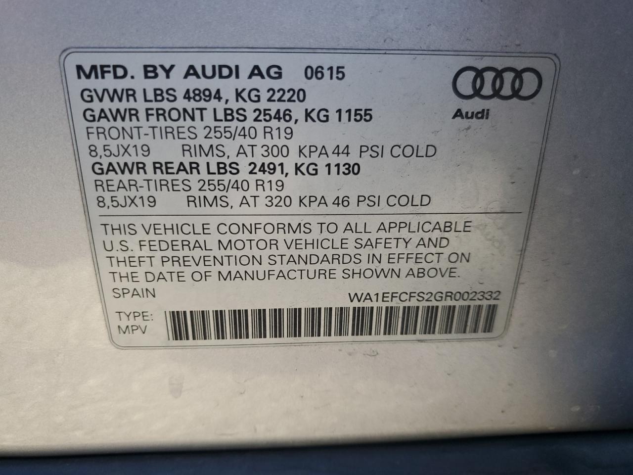 2016 Audi Q3 Premium Plus VIN: WA1EFCFS2GR002332 Lot: 92473685