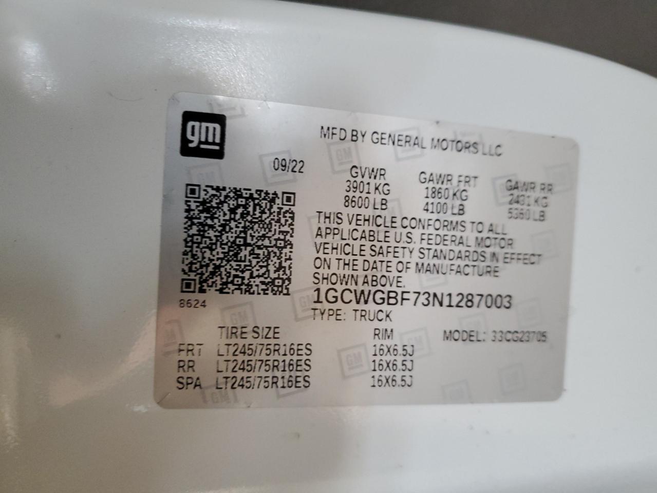 2022 Chevrolet Express Delivery Van VIN: 1GCWGBF73N1287003 Lot: 91075595