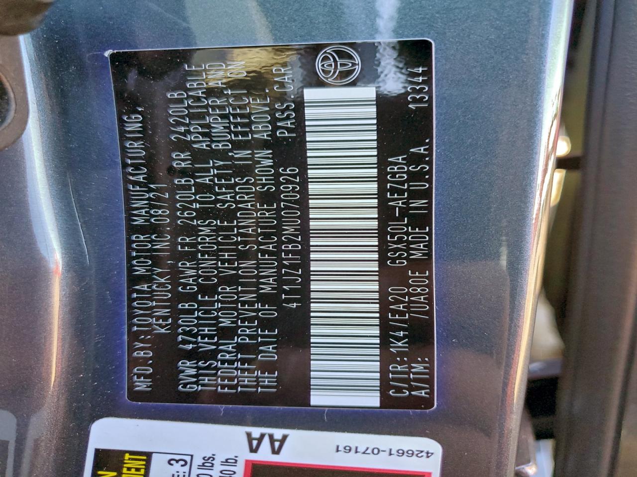 2021 Toyota Avalon Xle VIN: 4T1JZ1FB2MU070926 Lot: 94093605