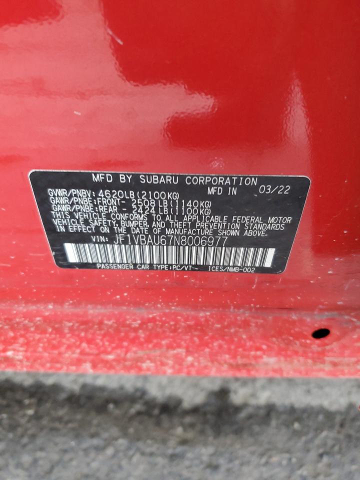 2022 Subaru Wrx Gt VIN: JF1VBAU67N8006977 Lot: 93841115