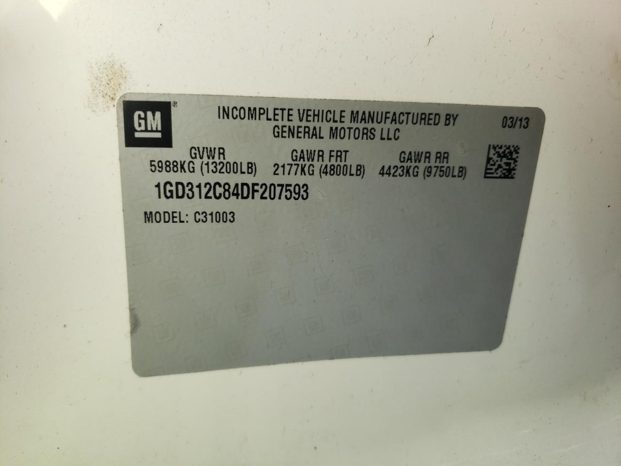 2013 GMC Sierra C35 Utility / Service Truck VIN: 1GD312C84DF207593 Lot: 92466265