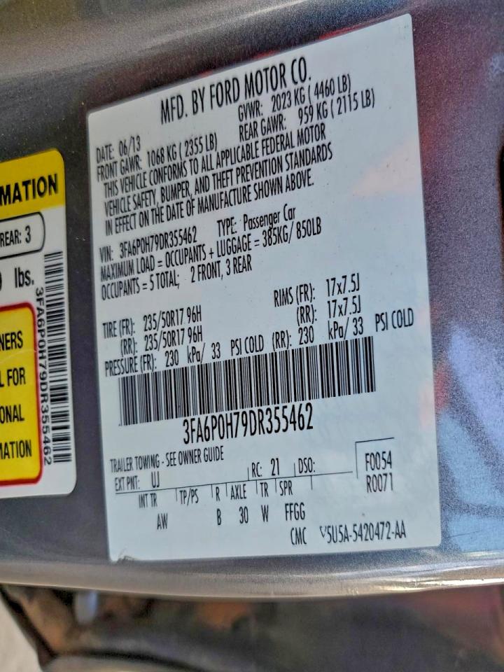 2013 Ford Fusion Se VIN: 3FA6P0H79DR355462 Lot: 92753825