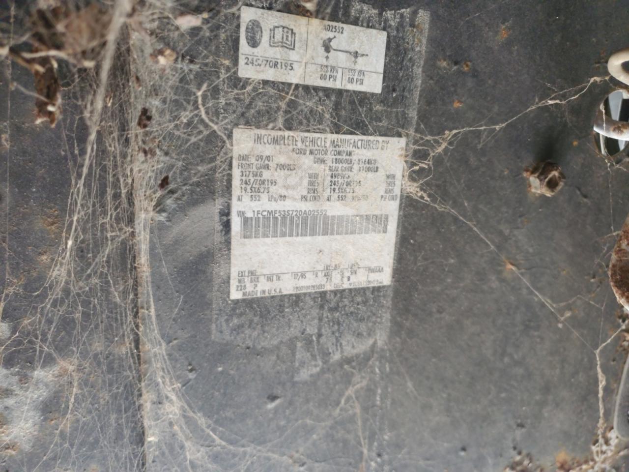 2002 Ford F550 Super Duty Stripped Chassis VIN: 1FCMF53S720A02552 Lot: 92123255