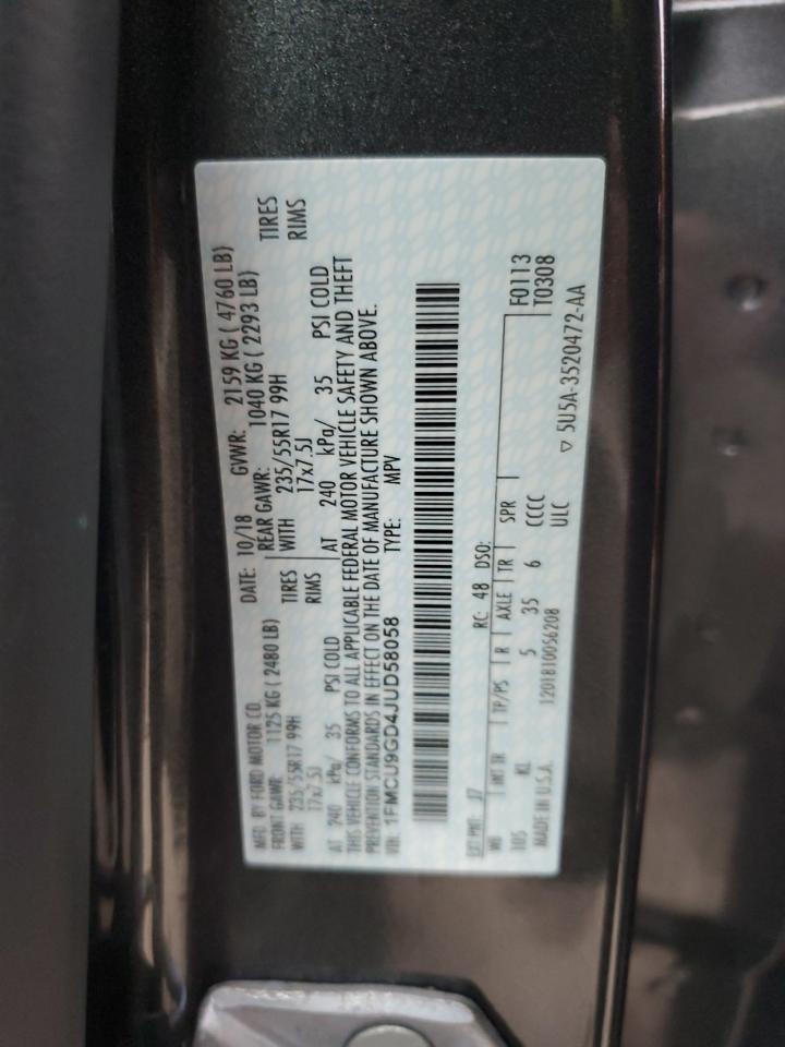 2018 Ford Escape Se VIN: 1FMCU9GD4JUD58058 Lot: 93659375