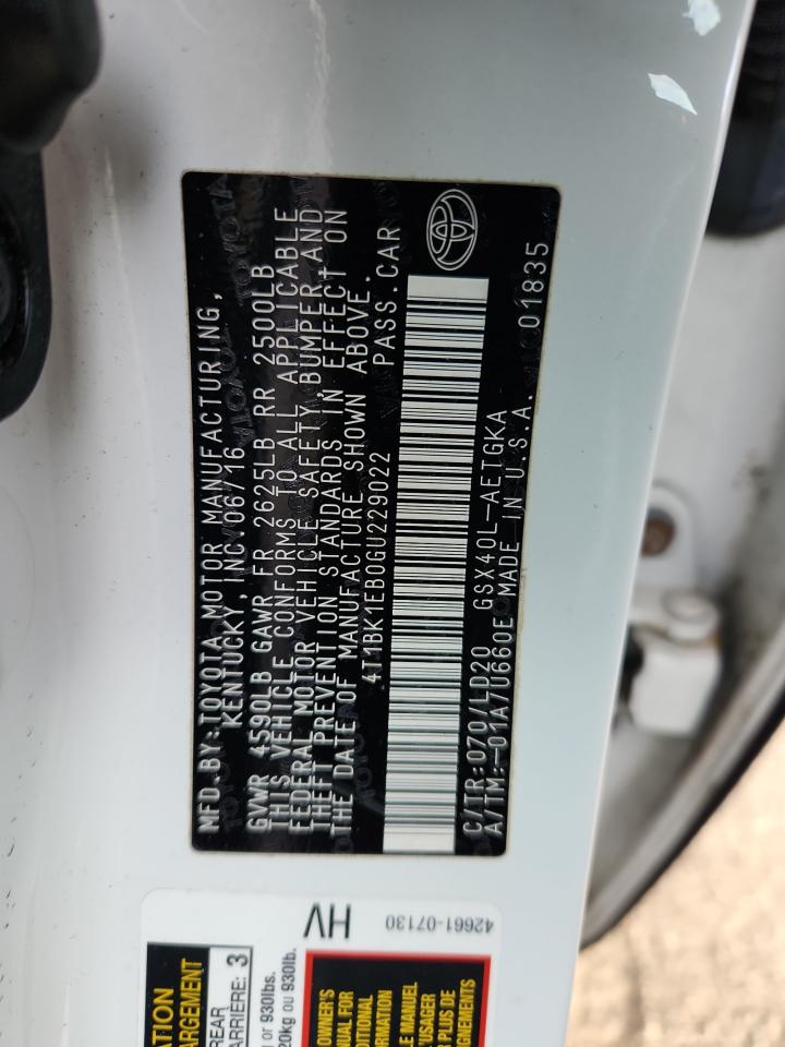 2016 Toyota Avalon Xle VIN: 4T1BK1EB0GU229022 Lot: 93756965