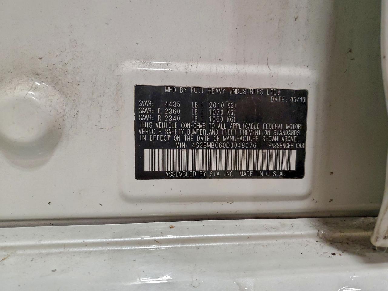 2013 Subaru Legacy 2.5I Premium VIN: 4S3BMBC60D3048076 Lot: 94579975