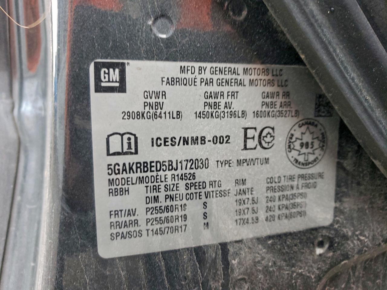 2011 Buick Enclave Cxl VIN: 5GAKRBED5BJ172030 Lot: 93947635