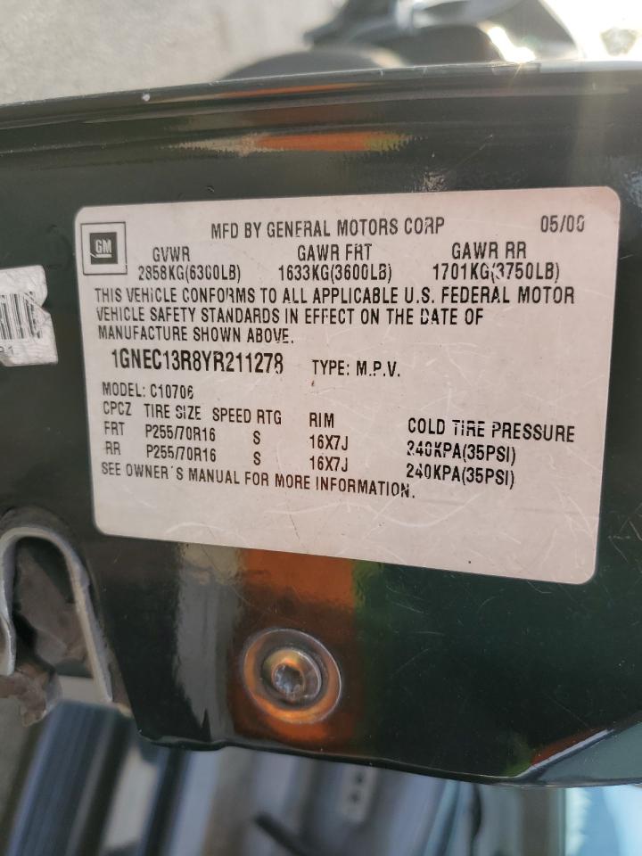 2000 Chevrolet Tahoe C1500 VIN: 1GNEC13R8YR211278 Lot: 92358905