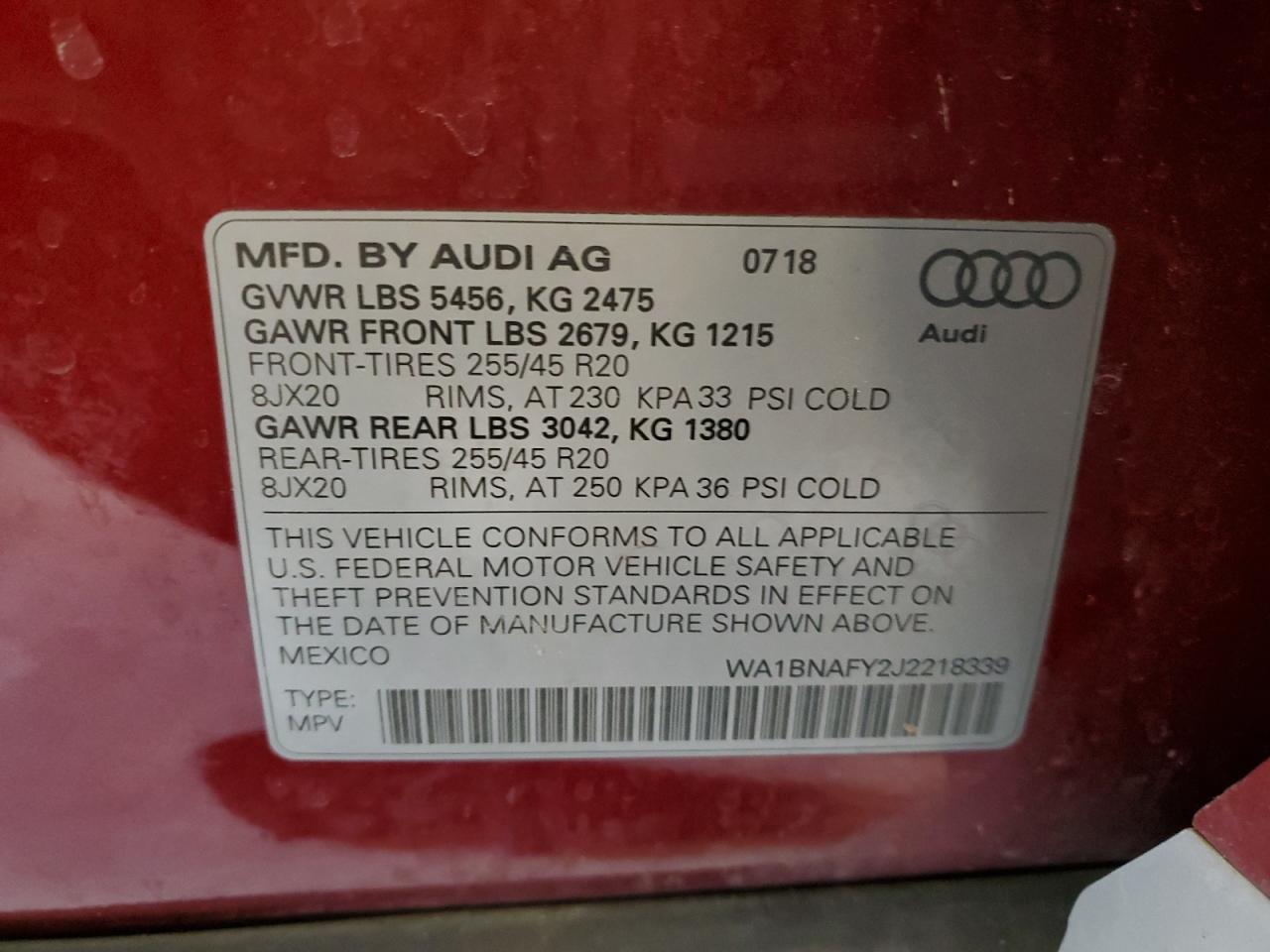 2018 Audi Q5 Premium Plus VIN: WA1BNAFY2J2218339 Lot: 91973875