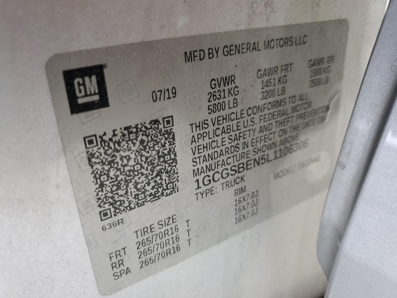 2020 Chevrolet Colorado VIN: 1GCGSBEN5L1106306 Lot: 91644455