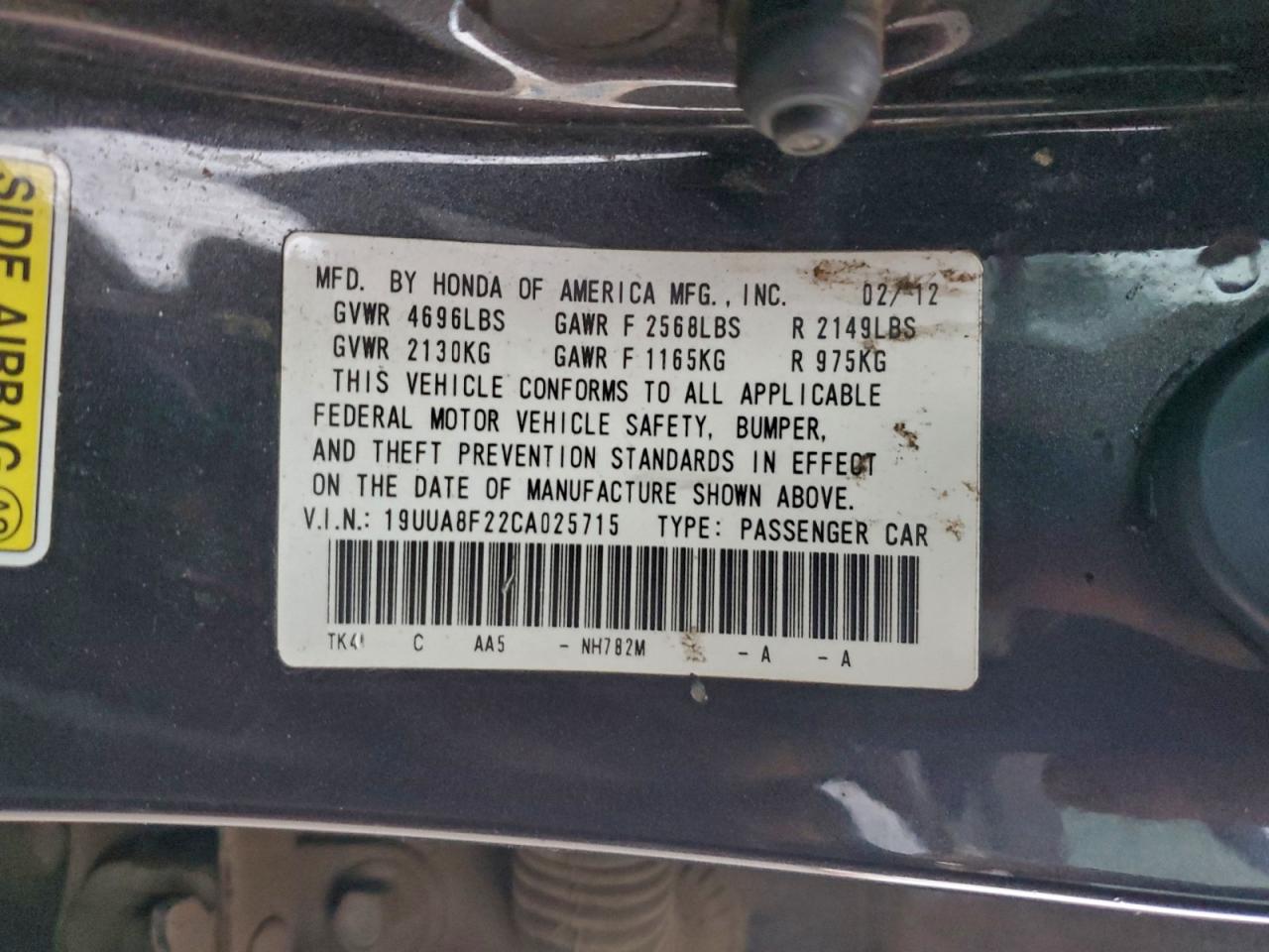 2012 Acura Tl VIN: 19UUA8F22CA025715 Lot: 85439305