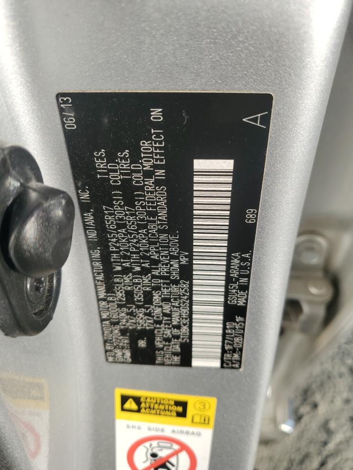 2013 Toyota Highlander Base VIN: 5TDBK3EH9DS242582 Lot: 91653365