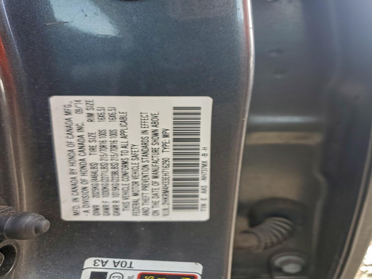 2014 Honda Cr-V Lx VIN: 2HKRM4H33EH716290 Lot: 93644065