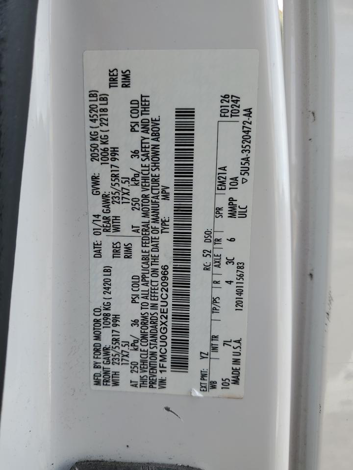 2014 Ford Escape Se VIN: 1FMCU0GX2EUC20966 Lot: 91924685