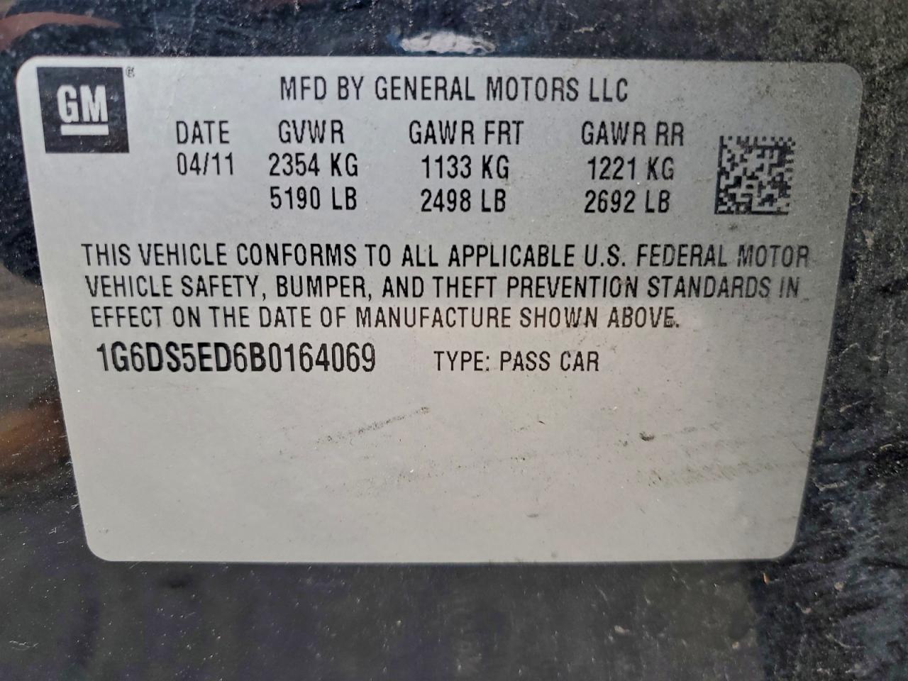 2011 Cadillac Cts Premium Collection VIN: 1G6DS5ED6B0164069 Lot: 93207365