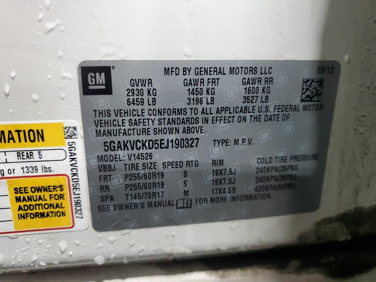 2014 Buick Enclave VIN: 5GAKVCKD5EJ190327 Lot: 93832945