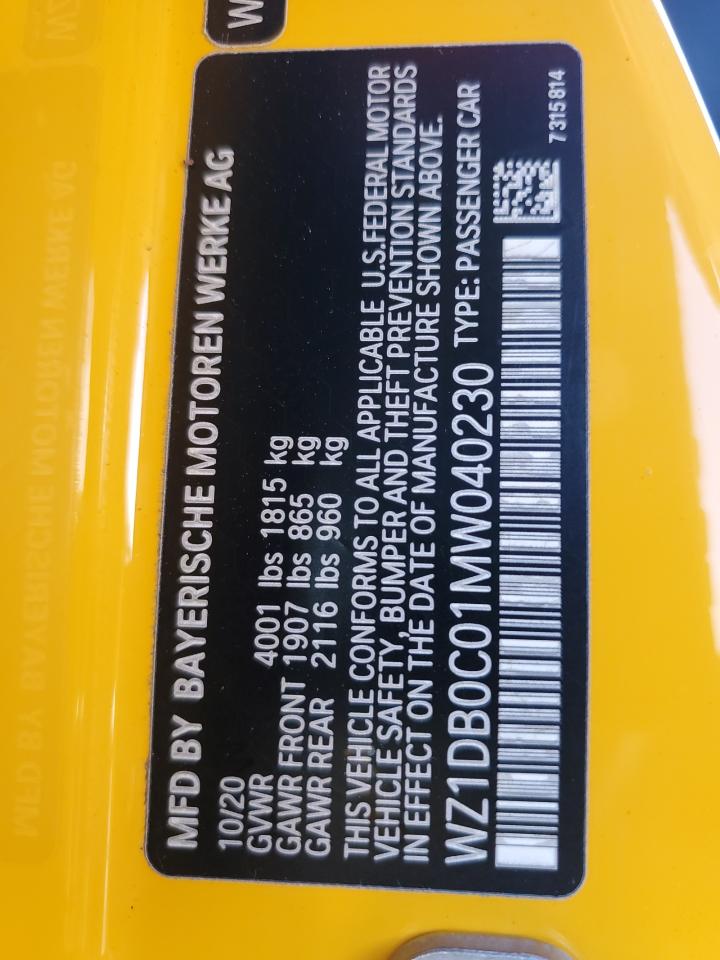 2021 Toyota Supra Base VIN: WZ1DB0C01MW040230 Lot: 92680175