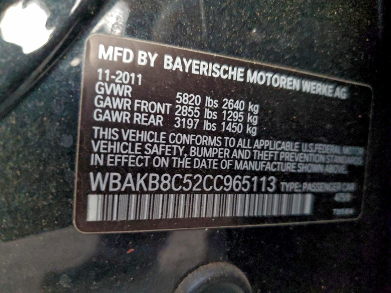 2012 BMW 750 Li VIN: WBAKB8C52CC965113 Lot: 94000845