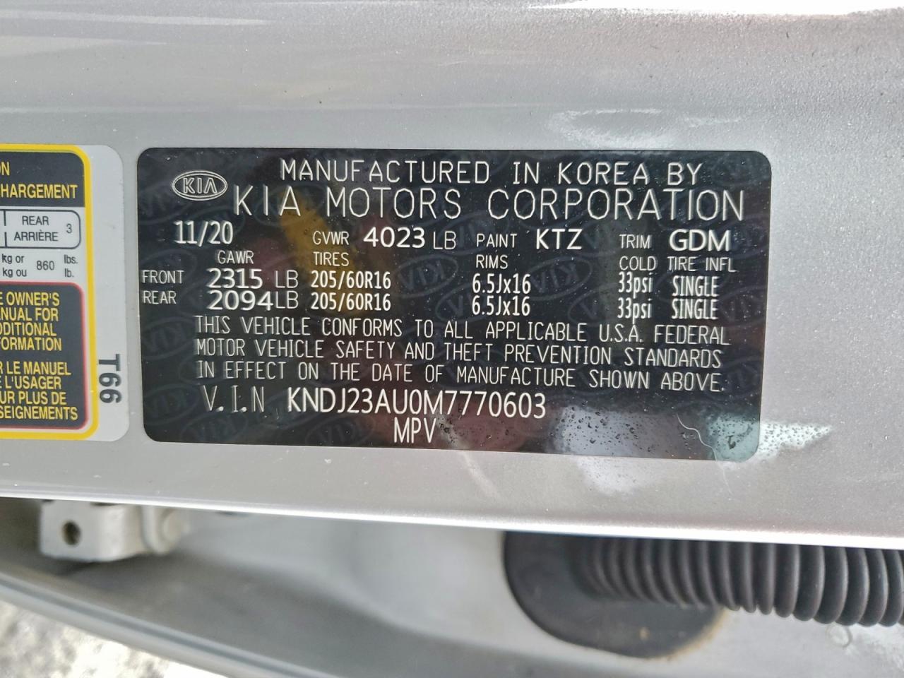 2021 Kia Soul Lx VIN: KNDJ23AU0M7770603 Lot: 93053755