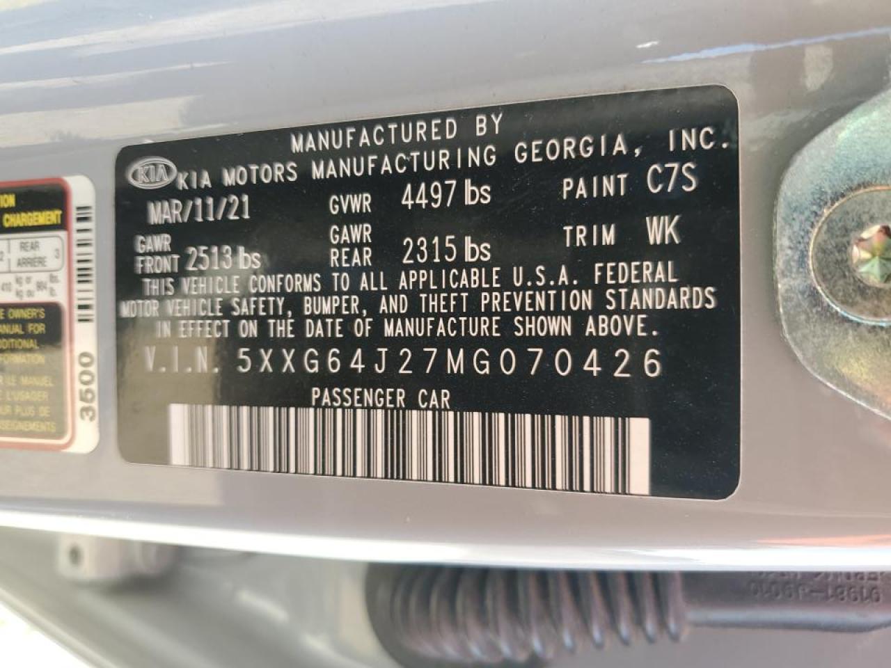 2021 Kia K5 Gt Line VIN: 5XXG64J27MG070426 Lot: 90694065